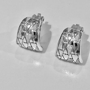 PIANEGONDA Authentic Thick Silver Sculptural Earrings "J" hoops Made In Italy